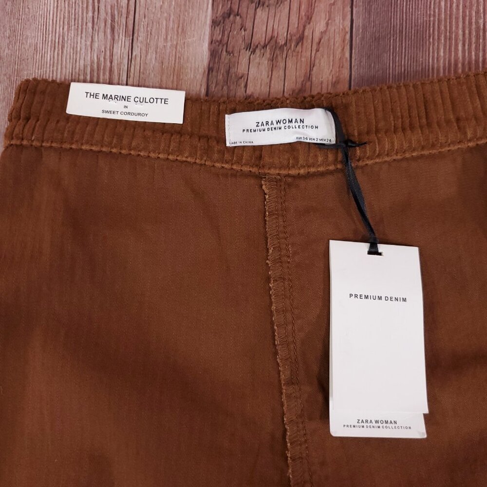 NWT Zara Womens Size 2 The Marine Culotte in Sweet Corduoiry Wide Leg Pants - Picture 10 of 15